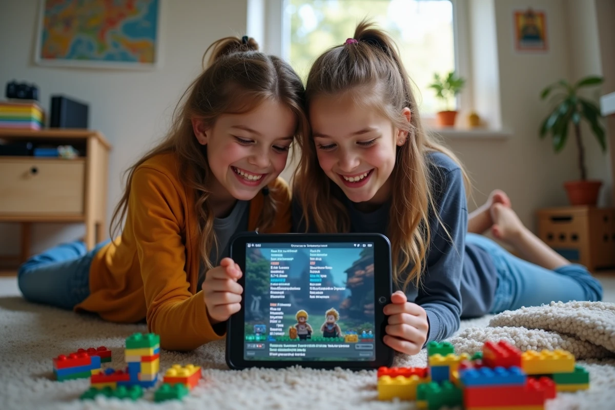 Deux adolescents découvrant des codes secrets pour Lego Le Hobbit sur une tablette