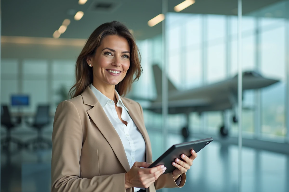 Analyste financière présentant des chiffres sur une tablette dans une salle de réunion